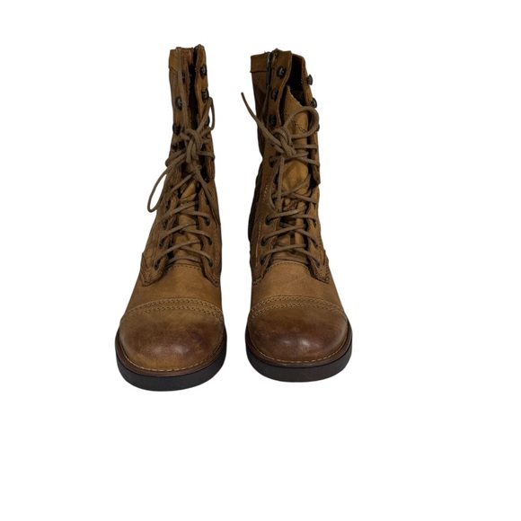 Steve Madden Cognac Tan Saffrin Quilted Leather Combat Boots - Picture 2 of 6